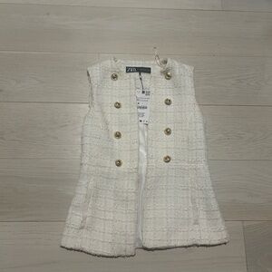 Zara Cream Tweed Vest with Gold Buttons